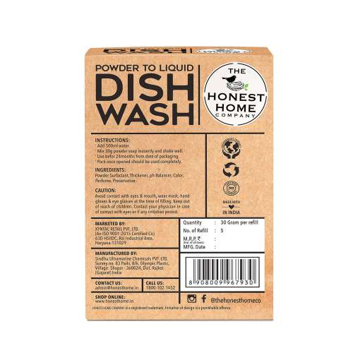 The Honest Home Company: Dish Washing Powder To Liquid Sachets - 2500 ml (5 Sachets)