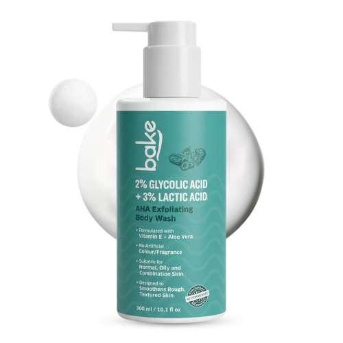 Bake Cosmetics: 2% Glycolic Acid + 3% Lactic Acid AHA Body Wash for Tan Removal, Strawberry Skin, Rough & Bumpy Skin 300ml