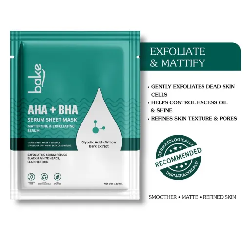 Bake Cosmetics: AHA + BHA Serum Sheet Mask for Exfoliation & Blackhead Removal - Mattifying & Clarifying  20ml