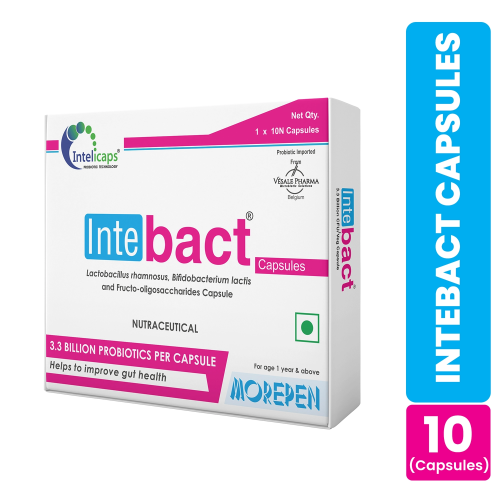 Dr. Morepen: INTEBACT PROBIOTIC CAPSULES | Supplement for Gut Health - 10 Veg Capsules - Pack of 2