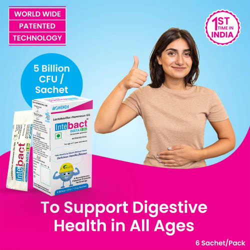Dr. Morepen: INTEBACT INSTA 5BN CFU | Probiotics Supplement for Gut Health, Vanilla flavour - 6 Sachets Pack of 2