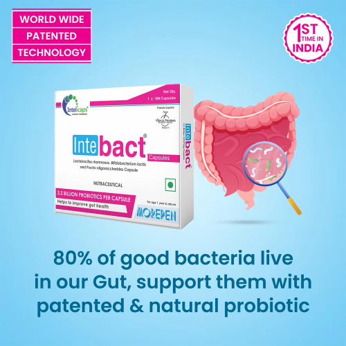 Dr. Morepen: INTEBACT PROBIOTIC CAPSULES | Supplement for Gut Health - 10 Veg Capsules - Pack of 2