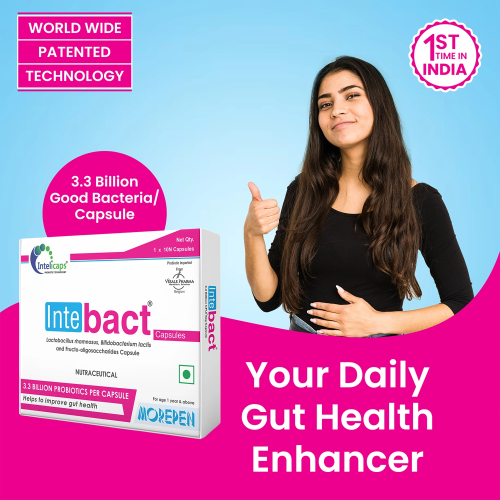 Dr. Morepen: INTEBACT PROBIOTIC CAPSULES | Supplement for Gut Health - 10 Veg Capsules - Pack of 2