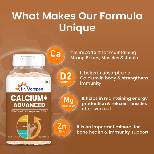 Dr. Morepen: Calcium+ Advanced Tablets with Vitamin - D2, Magnesium & Zinc - 120 Veg Tablets - Pack of 2
