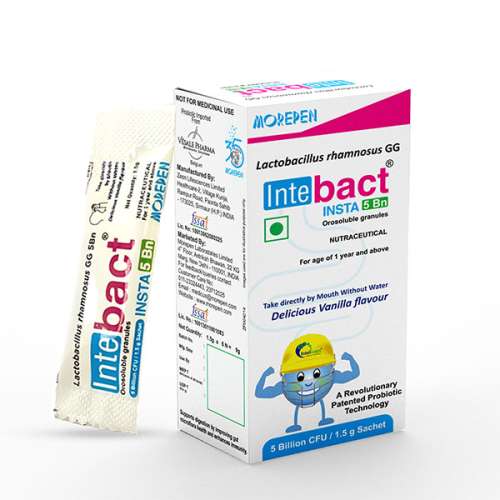 Dr. Morepen: INTEBACT INSTA 5BN CFU | Probiotics Supplement for Gut Health, Vanilla flavour - 6 Sachets