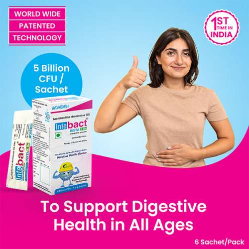 Dr. Morepen: INTEBACT INSTA 5BN CFU | Probiotics Supplement for Gut Health, Vanilla flavour - 6 Sachets