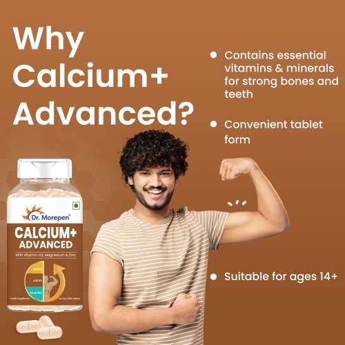 Dr. Morepen: Calcium+ Advanced Tablets with Vitamin - D2, Magnesium & Zinc - 120 Veg Tablets