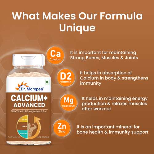 Dr. Morepen: Calcium+ Advanced Tablets with Vitamin - D2, Magnesium & Zinc - 120 Veg Tablets
