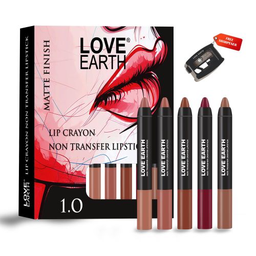 Love Earth: Lip crayon Transfer proof lipstick 1.O and sharpener - pack of 5
