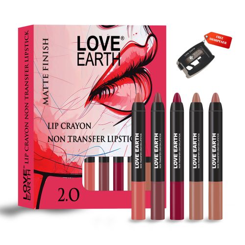 Love Earth: Lip crayon Transfer proof lipstick 2.O and sharpener - pack of 5