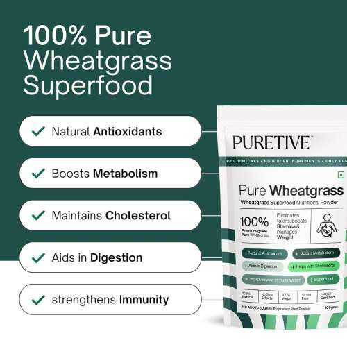 Puretive: Wheatgrass Powder | For Energy, Detox, Immunity Booster, Skin Health
