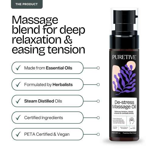 Puretive: De-Stress Massage Oil | Relieves Physical Tension | Deeply Relaxes and Hydrates