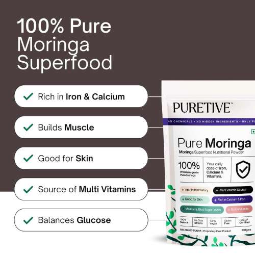 Puretive: Moringa / Drumstick Leaf Powder | Natural source of Iron, Calcium & Vitamins