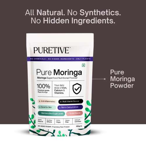 Puretive: Moringa / Drumstick Leaf Powder | Natural source of Iron, Calcium & Vitamins
