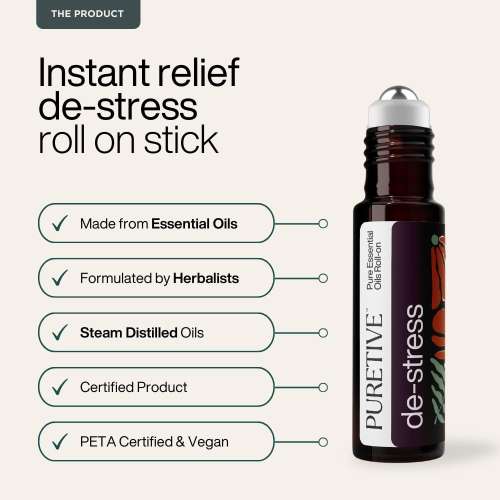 Puretive: De-Stress Plant Therapy Roll On | Anxiety Relief Roll on | 100% Pure Therapeutic Essential Oil Roll On