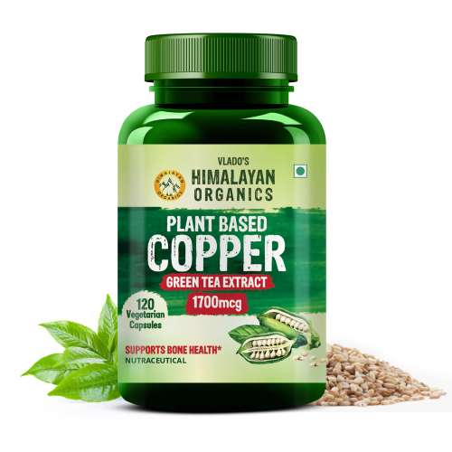 Vlado's Himalayan Organics: Plant Based Copper 1700mcg with Green Tea Extract | Support Connective Tissues | Good For Bone Health - 120 Veg Capsules
