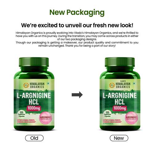 Vlado's Himalayan Organics: L-Arginine 1000 mg With Chromium Picolinate Supplement | Improve Muscle Growth Boost Energy And Stamina | Good For Men And Women - 120 Veg Caps
