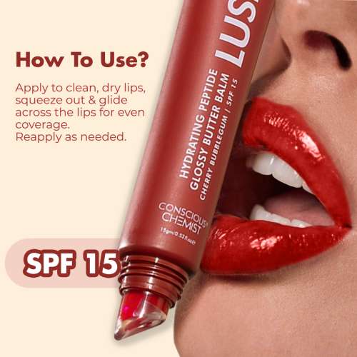 Conscious Chemist: Multi Peptide & Shea Butter Infused Lip balm With SPF 15 Lip balm - Cherry Bubblegum  (15g)