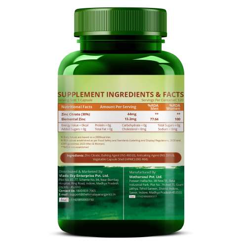 Vlado's Himalayan Organics: Zinc Citrate | Support Healthy Immune Function | Improve Iron Absorption | Antioxidant Support - 120 Veg Capsules