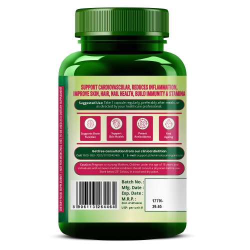 Vlado's Himalayan Organics: Resveratrol 255mg with Grape Seed Extract Supplement | Support Heart And Skin Health | Powerful Anti-oxidant for Anti-Ageing - 60 Veg Capsules