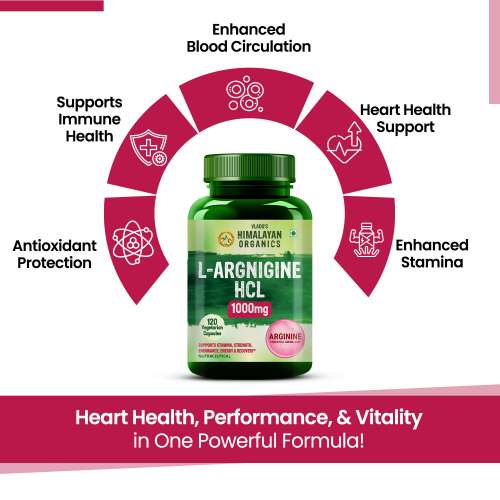 Vlado's Himalayan Organics: L-Arginine 1000 mg With Chromium Picolinate Supplement | Improve Muscle Growth Boost Energy And Stamina | Good For Men And Women - 120 Veg Caps