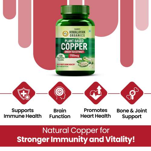Vlado's Himalayan Organics: Plant Based Copper 1700mcg with Green Tea Extract | Support Connective Tissues | Good For Bone Health - 120 Veg Capsules