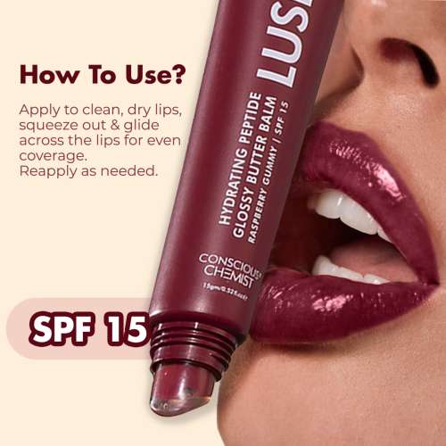 Conscious Chemist: Multi Peptide & Shea Butter Infused Lip balm With SPF 15 Lip balm:- Raspberry Gummy (15g)