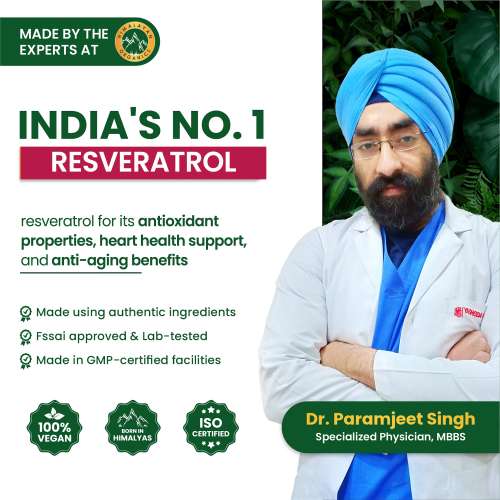 Vlado's Himalayan Organics: Resveratrol 255mg with Grape Seed Extract Supplement | Support Heart And Skin Health | Powerful Anti-oxidant for Anti-Ageing - 60 Veg Capsules