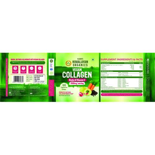Vlado's Himalayan Organics: Vegan Collagen 2000Mg With Biotin And Vitamin C | Good For Glowing Skin | Healthy Hair And Nail - 100 Veg Tablets