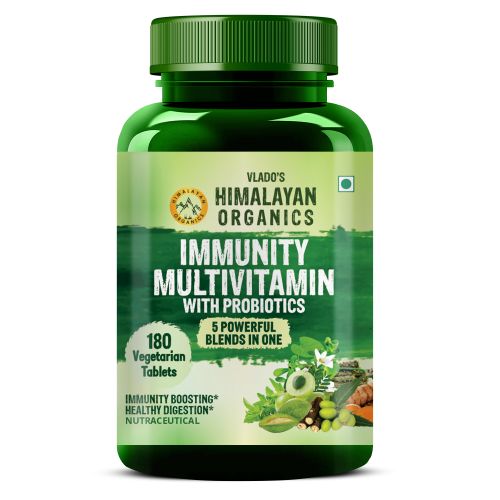 Vlado's Himalayan Organics: Vlado's Himalayan Organics Immunity Multivitamin with Probiotics (180 Veg Tablets) with Vitamin C, D, K2, Zinc, Ginseng, Giloy, Biotin For Men & Women
