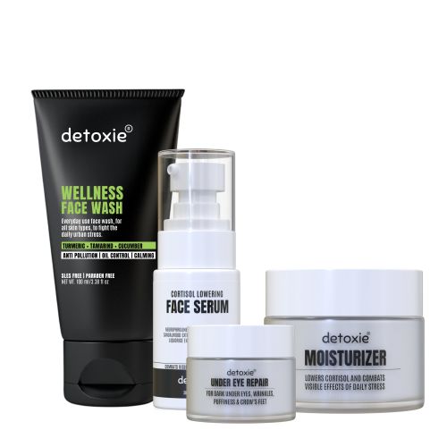 Detoxie: Detoxie | Wellness & Anti-Stress Combo | Face Serum 30ml +Moisturizer 50g +Under Eye Cream 15g + Face Wash 100ml