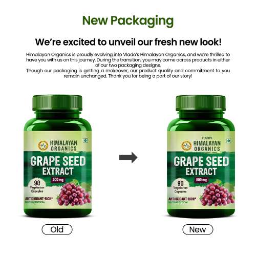 Vlado's Himalayan Organics: Grape Seed Extract 500mg/Serving for Healthy Cholesterol Level - 90 Veg Capsules