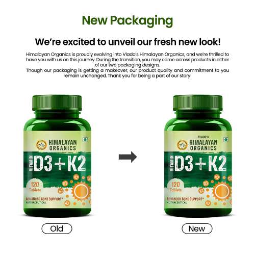 Vlado's Himalayan Organics: Vitamin D3 with K2 As MK7 Supplement- 120 Veg Tablets