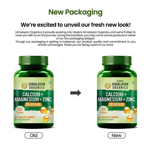 Vlado's Himalayan Organics: Calcium Magnesium Zinc Vitamin D3 & B12- 120 Vegetarian Tablets