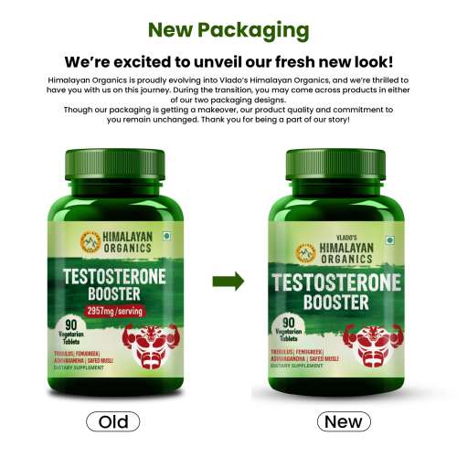 Vlado's Himalayan Organics: Vlado's Himalayan Organics Testosterone Booster | Supports Muscle & Energy Boost | With Vitamin D3, Magnesium, Zinc, Tribulus, Ashwagandha & Safed Musli | 90 Veg Tabs