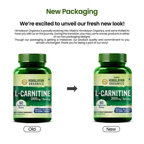 Vlado's Himalayan Organics: L-Carnitine 2000 Mg | Healthy Weight Management | Supports Muscle Recovery, Boost Energy, Endurance, And Fat Burn - 60 Vegetarian Tablets