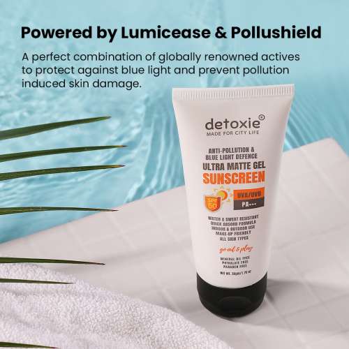 Detoxie: Detoxie | Ultra Matte Sunscreen Gel | Matte Finish, Dry Tint | For All Skin Types | Water & Sweat Resistant With Spf 50 Pa+++ | No White Cast, Non-Greasy & Non-Comedogenic | Titanium Dioxide | 50g