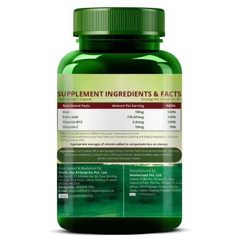 Vlado's Himalayan Organics: Plant Based Iron Supplement with Folate | Blood Builder | Whole Food | 90 Veg Capsules