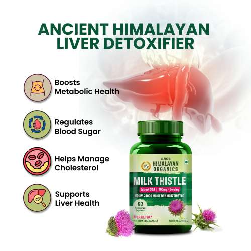 Vlado's Himalayan Organics: Vlado's Himalayan Organics Milk Thistle Extract Detox Supplement For Men And Women With 800Mg Of Silybum Marianum For Healthy Liver | Helps in Cleanse Liver - 60 Vegetarian Capsules
