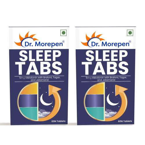 Dr. Morepen: Sleep Tabs Melatonin 5mg Sleeping Tablets for Stress-Free Sleep & Calmness - 60 Veg Tablets Pack of 2