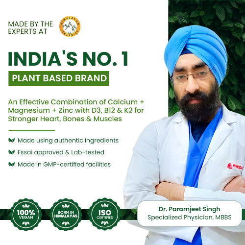 Vlado's Himalayan Organics: Plant Based Calcium Magnesium + Zinc | Vitamin D3+k2 Supplement For Stronger Bones | Boost Immunity | Healthy Heart | Muscle Growth - 60 veg Tablet