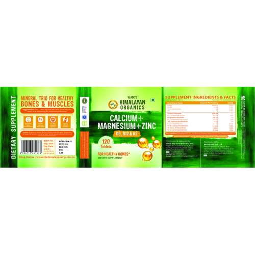 Vlado's Himalayan Organics: Calcium Magnesium Zinc Vitamin D3 & B12- 120 Vegetarian Tablets