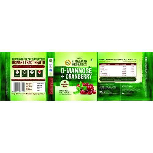 Vlado's Himalayan Organics: D-MANNOSE + CRANBERRY Antioxidant Rich Supplement for Kidney Health & Urinary Tract Infection - 90 Tablets