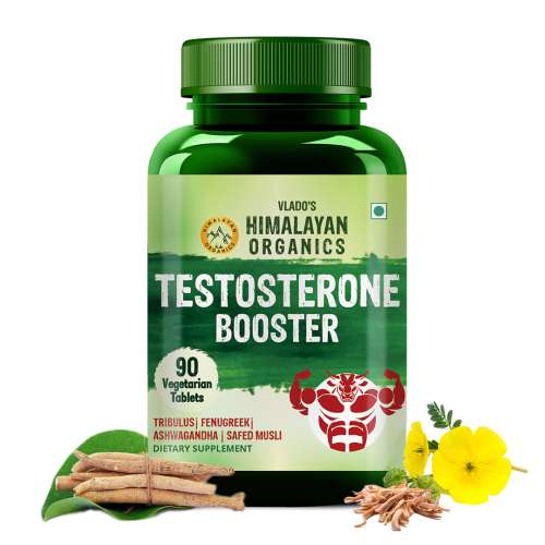 Vlado's Himalayan Organics: Vlado's Himalayan Organics Testosterone Booster | Supports Muscle & Energy Boost | With Vitamin D3, Magnesium, Zinc, Tribulus, Ashwagandha & Safed Musli | 90 Veg Tabs