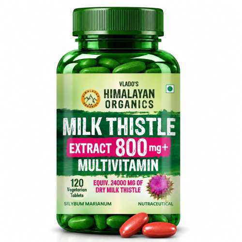Vlado's Himalayan Organics: Milk Thistle Extract With 800Mg Of Silybum Marianum Detox Supplement For Men And Women For Healthy Liver | Boost Metabolism And Maintain Cholesterol level - 120 Vegetarian Tablets