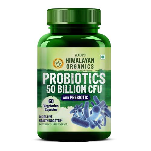 Vlado's Himalayan Organics: Probiotics Supplement 50 Billion CFU with Prebiotics 150mg for Digestion, Gut Health & Immunity - 60 Veg Capsules
