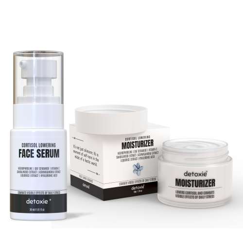 Detoxie: Detoxie | Cortisol Lowering AM & PM Duo | Cortisol Lowering Face Serum 30ml + Moisturizer 50g Combo