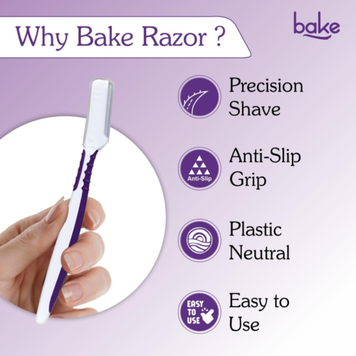 Bake Cosmetics: Reusable Face Razor for Women  Painless Hair Removal for Eyebrows, Upper Lip & Chin with Anti-Slip Grip  Instant Glow  Pack of 3