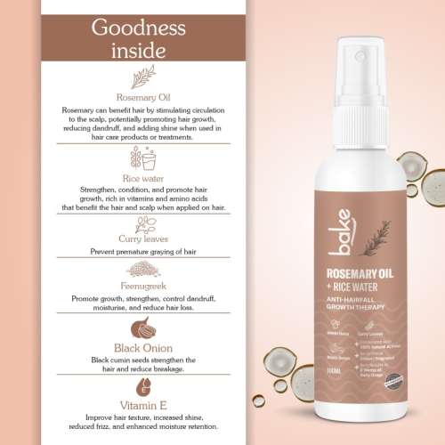 Bake Cosmetics: Rosemary + Rice Water Hair Growth Therapy for Hair Fall Control & Hair Follicle Strengthening 100ml