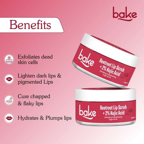Bake Cosmetics: 2% Kojic Acid Beetroot Lip Scrub for Pigmented Lips with Sugar Granules for Dry & Pink Lips